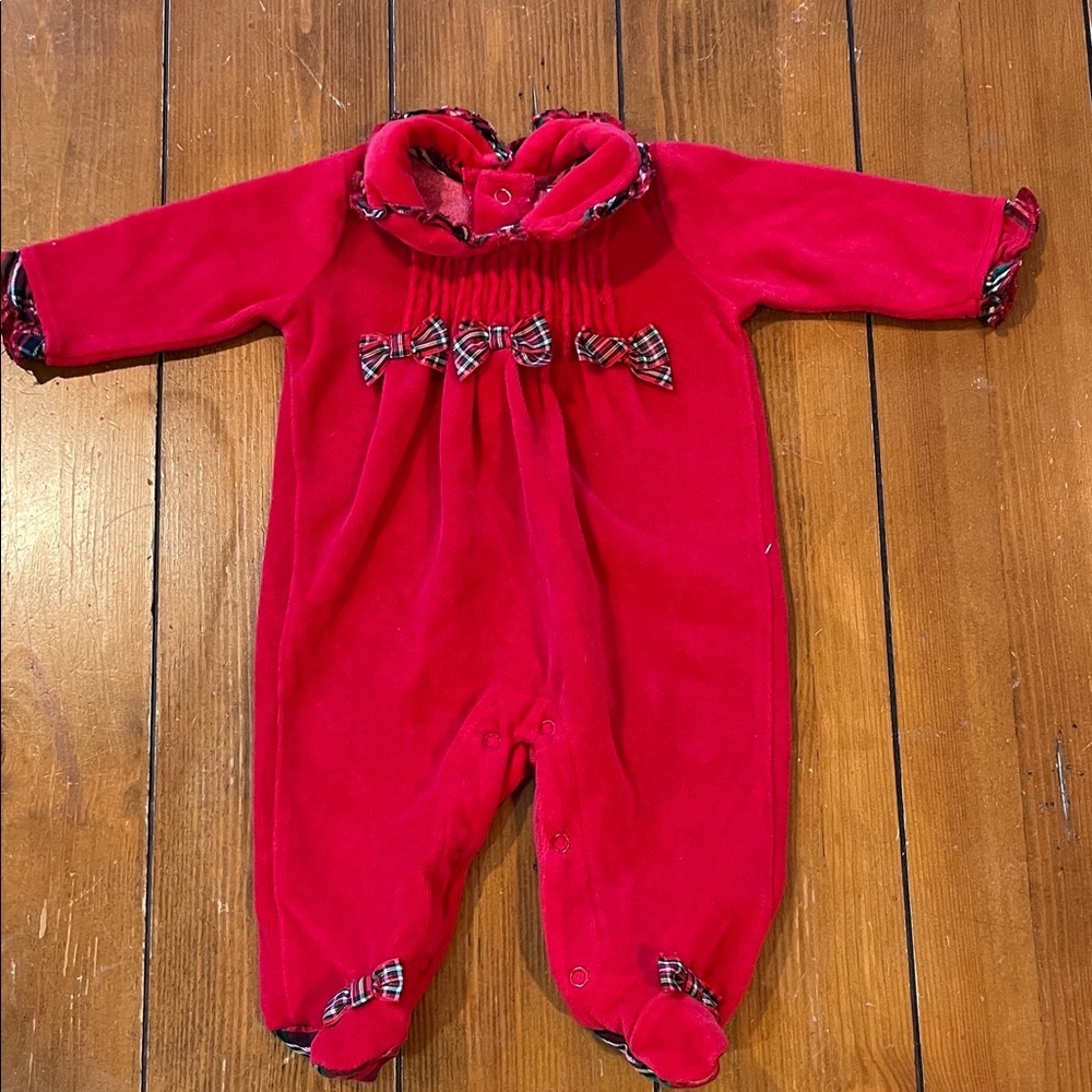 Nursery Rhyme Christmas Red Velvet Onsie Size 0-3 Months EUC